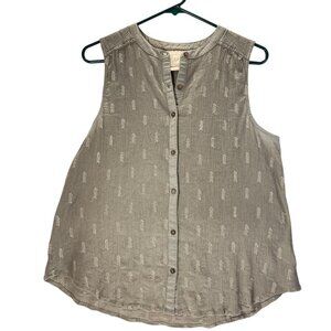 Anthropologie Vanessa Virginia Sleeveless Top Button Down Metallic Embroidery 8